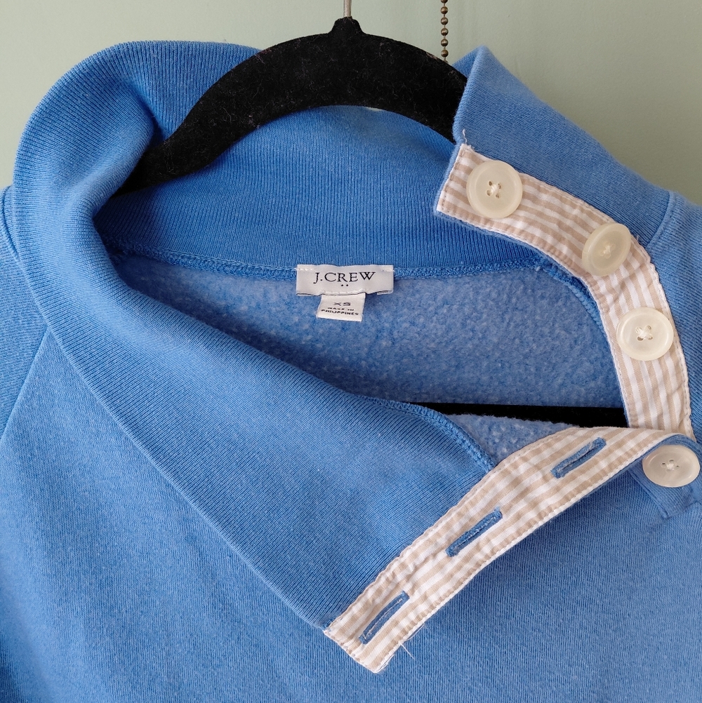 J. Crew Wide Button-Collar Pullover Sweatshirt in Cloudspun Fleece Blue - Picture 5 of 7